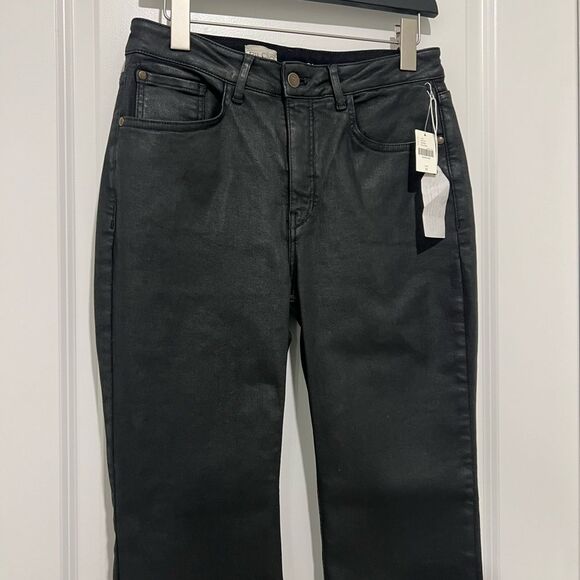 Anthropologie Pilcro Women's Yaya Coated Mid- Rise Crop Flare Jeans Black Sz 31 - Picture 3 of 15